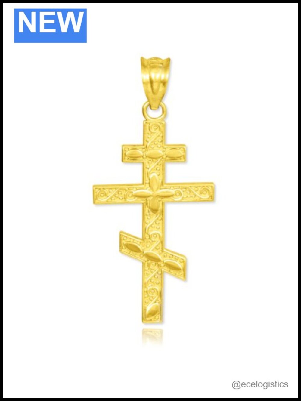10K Yellow Gold Russian Orthodox Cross Pendant Charm